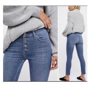 Free People Reagan Button fly Skinny high rise jeans raw hem Size 24 NWT